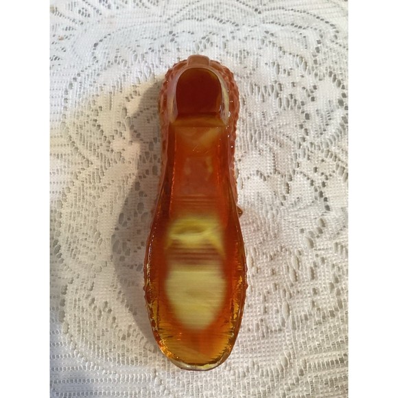 Boyd Daisy & Button Pattern Orange Slag Glass Slipper Shoe Glass Figure Glows - Picture 7 of 11